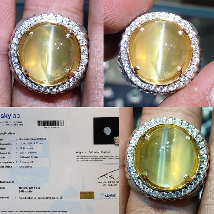 Batu Cat Eye Sillimanite Ceylon Srilanka Sertifikat 11.74 crt